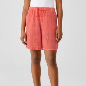 Eileen Fisher Puckered Organic Linen Mid-Thigh Shorts Watermelon Size XS NWT